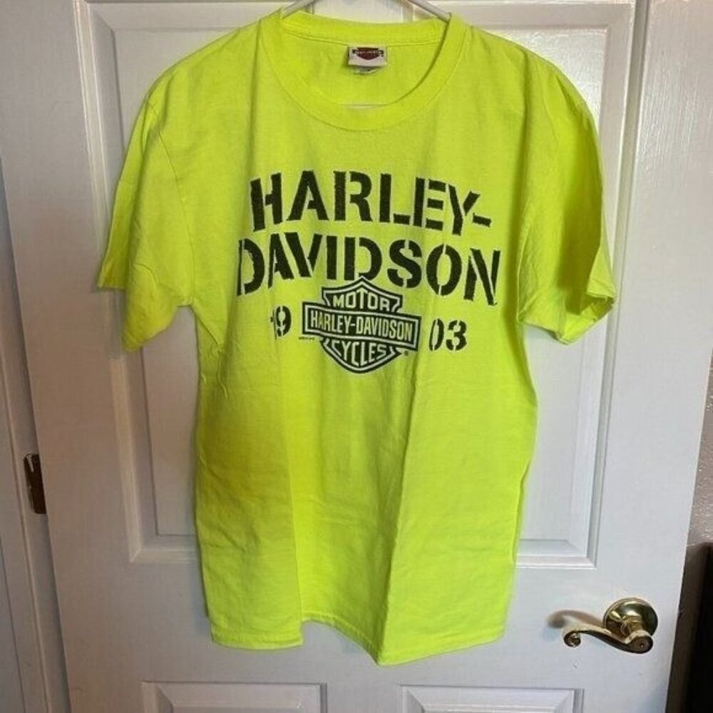 Harley Davidson Graphic Tee Adult Size M Omaha, NE Bright Yellow